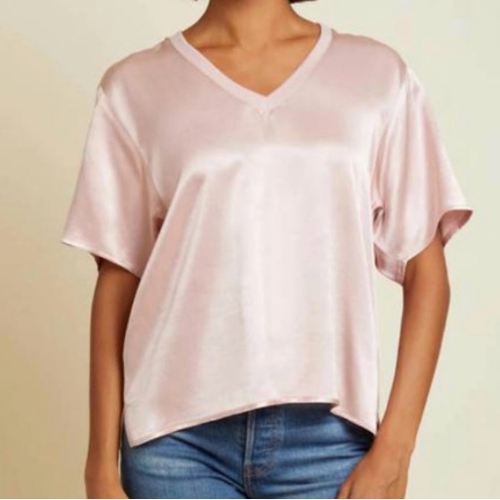 NATION LTD Bennie Oversized Blush Pink Satin Short Sleeve